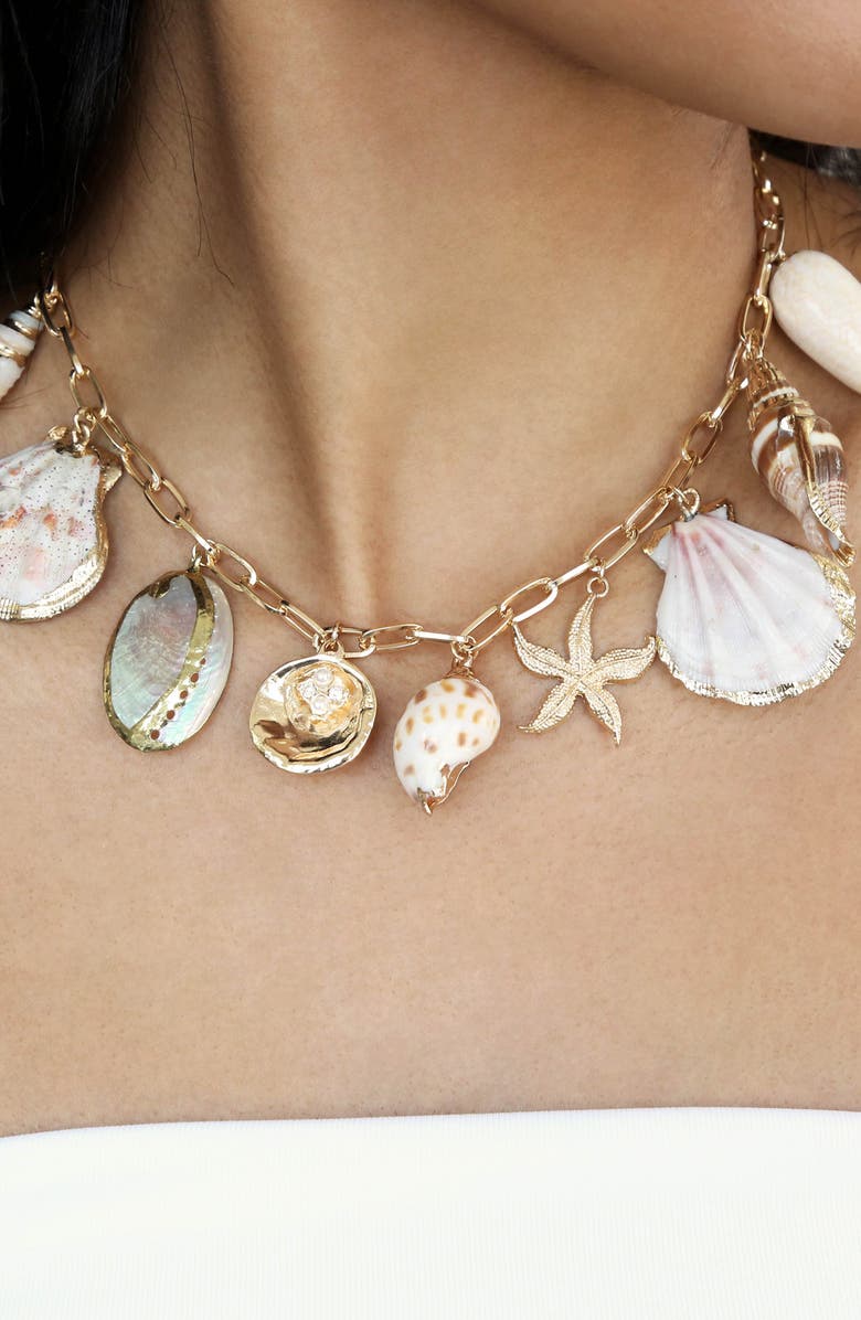 Ettika Private Island Shell Necklace, Alternate, color, Gold