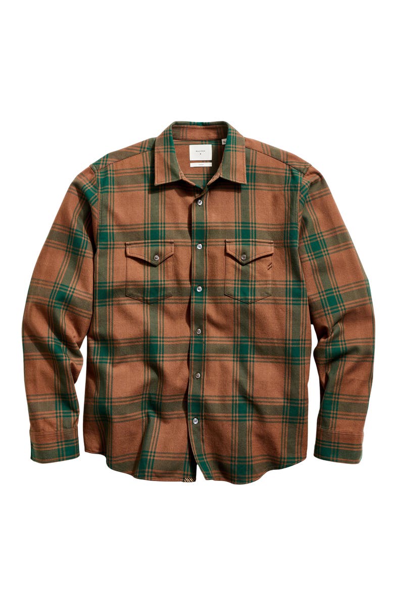 Billy Reid Large Scale Plaid Flannel Button-Up Western Shirt, Main, color, Billys Brown/Dark Forest