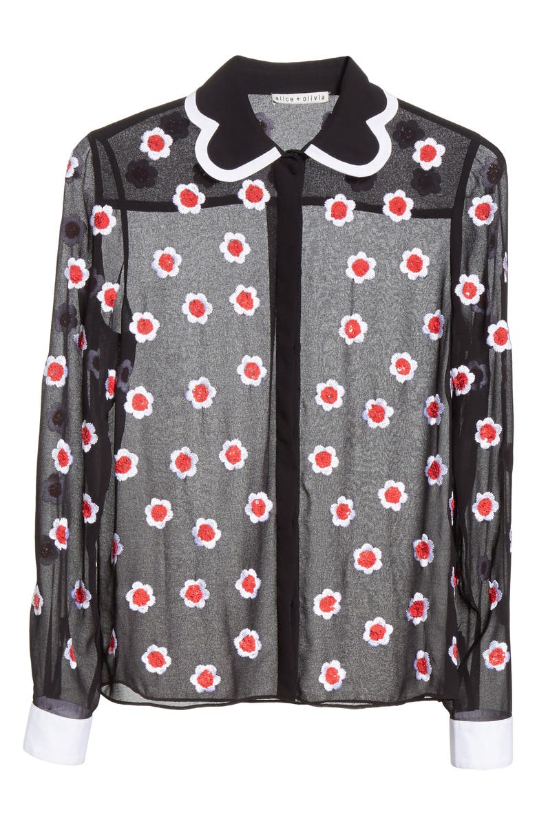 Alice + Olivia Willa Print Sheer Blouse, Alternate, color,