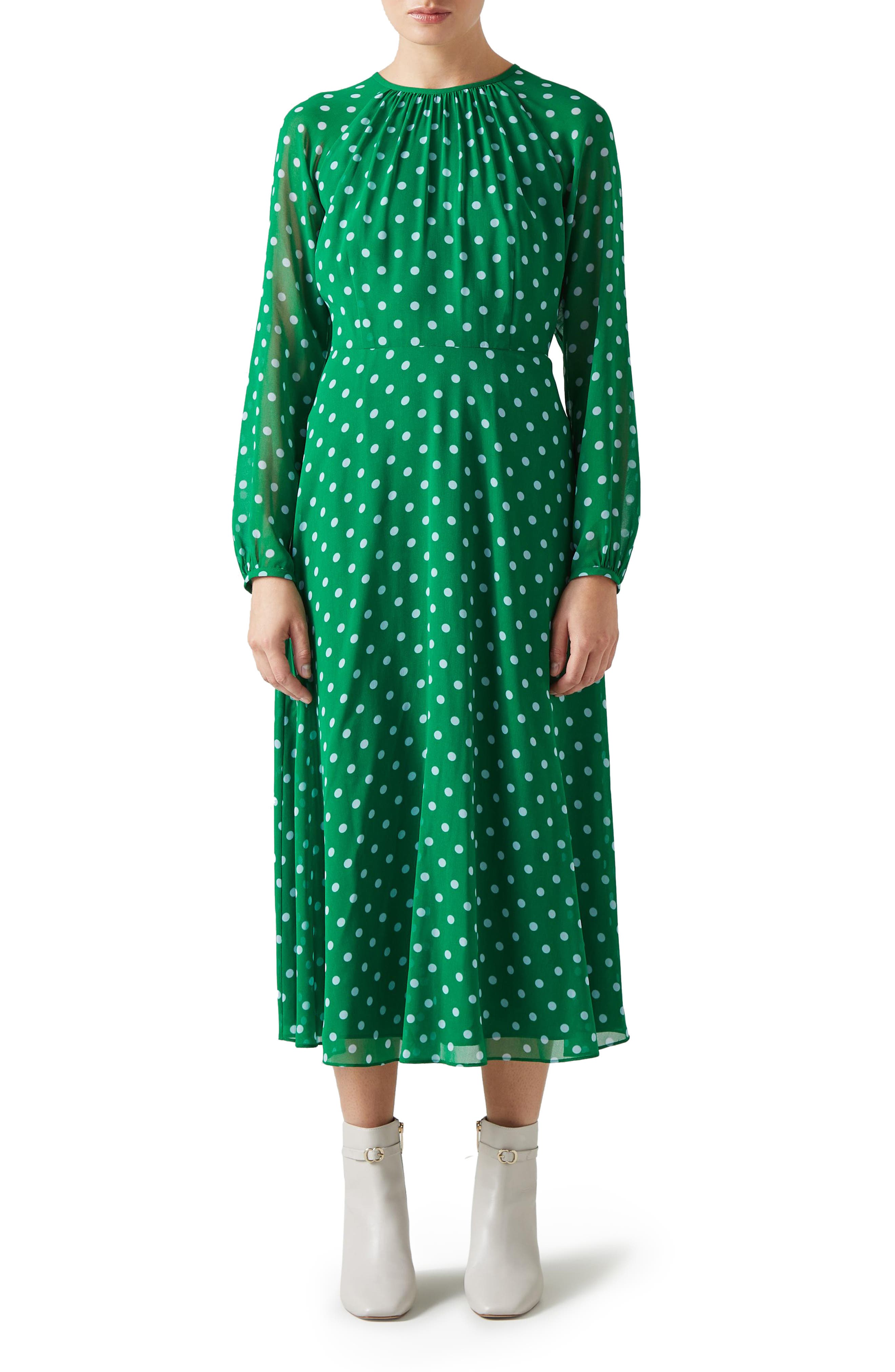 Addison Polka Dot Long Sleeve Midi Dress