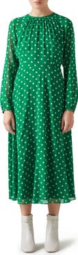LK Bennett Addison Polka Dot Long Sleeve Midi Dress