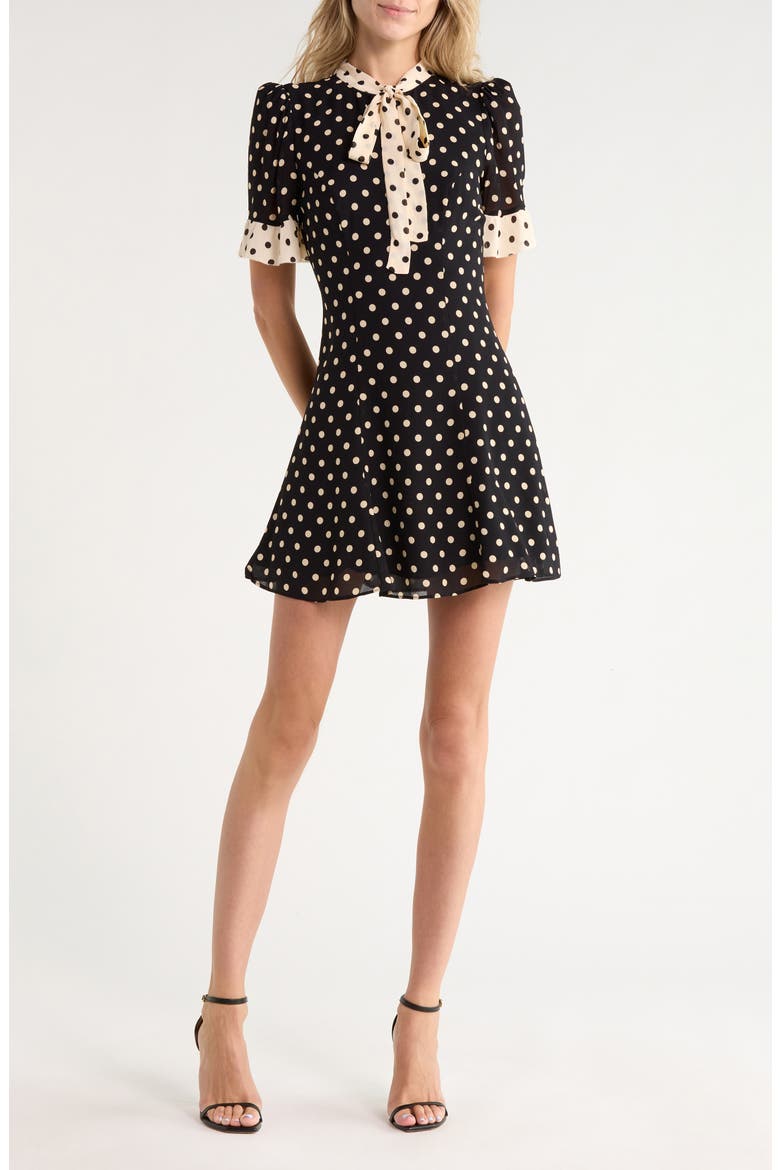 Whimsical Tie Neck Dress, Main, color, LICORICE DOT