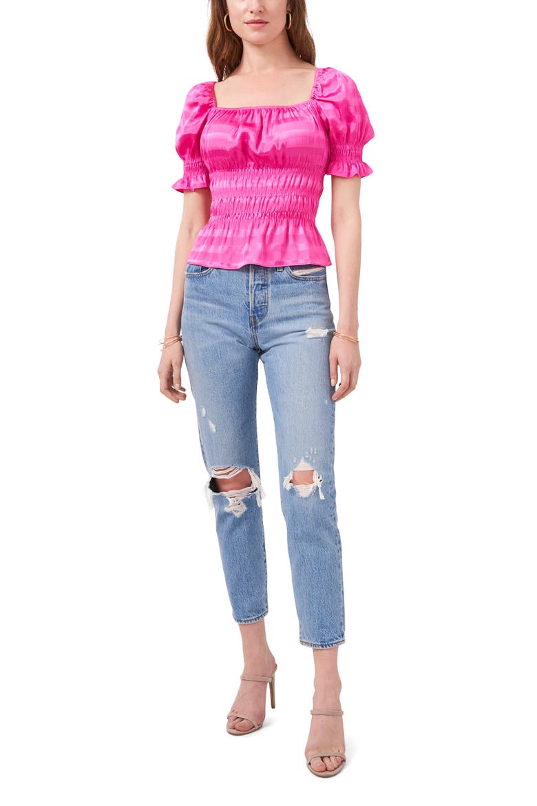 Smocked Square Neck Top, Alternate, color, BRIGHT MULBERRY
