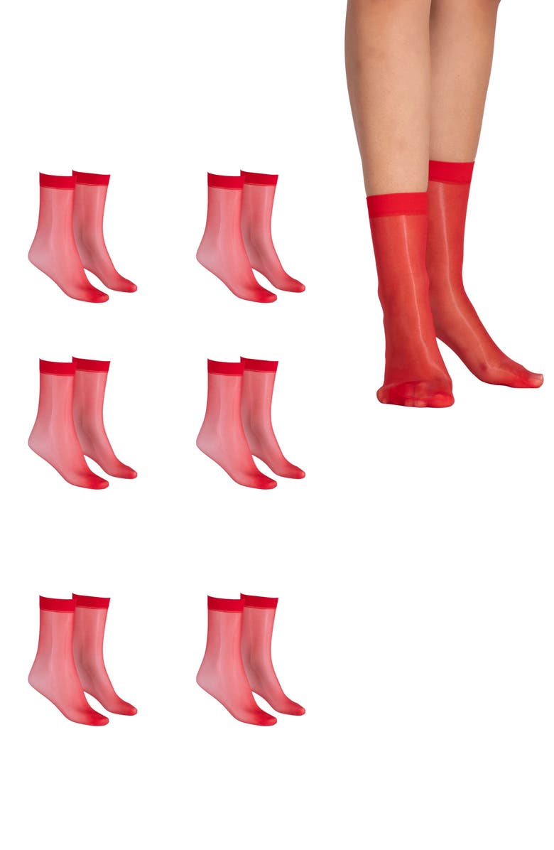 LECHERY<sup>®</sup> 6-Pair Pack Lingerie Colored Fashion Ankle Nylons Sheer Socks, Main, color, Red