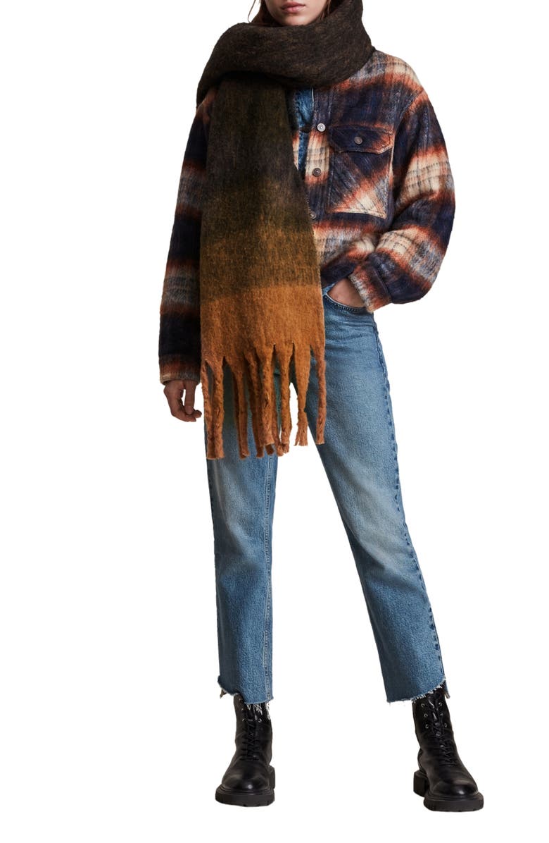 AllSaints Fuzzy Ombré Wool Blend Scarf, Main, color,