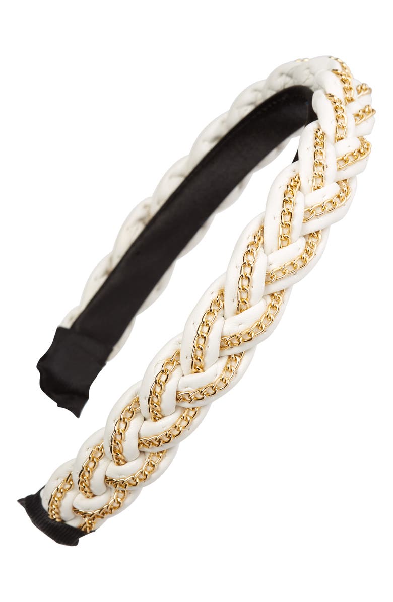 Tasha Skinny Braided Faux Leather Headband, Main, color, 