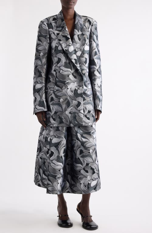 Dries Van Noten Soni Abstract Floral Jacquard Pleated A-line Midi Skirt In Gray