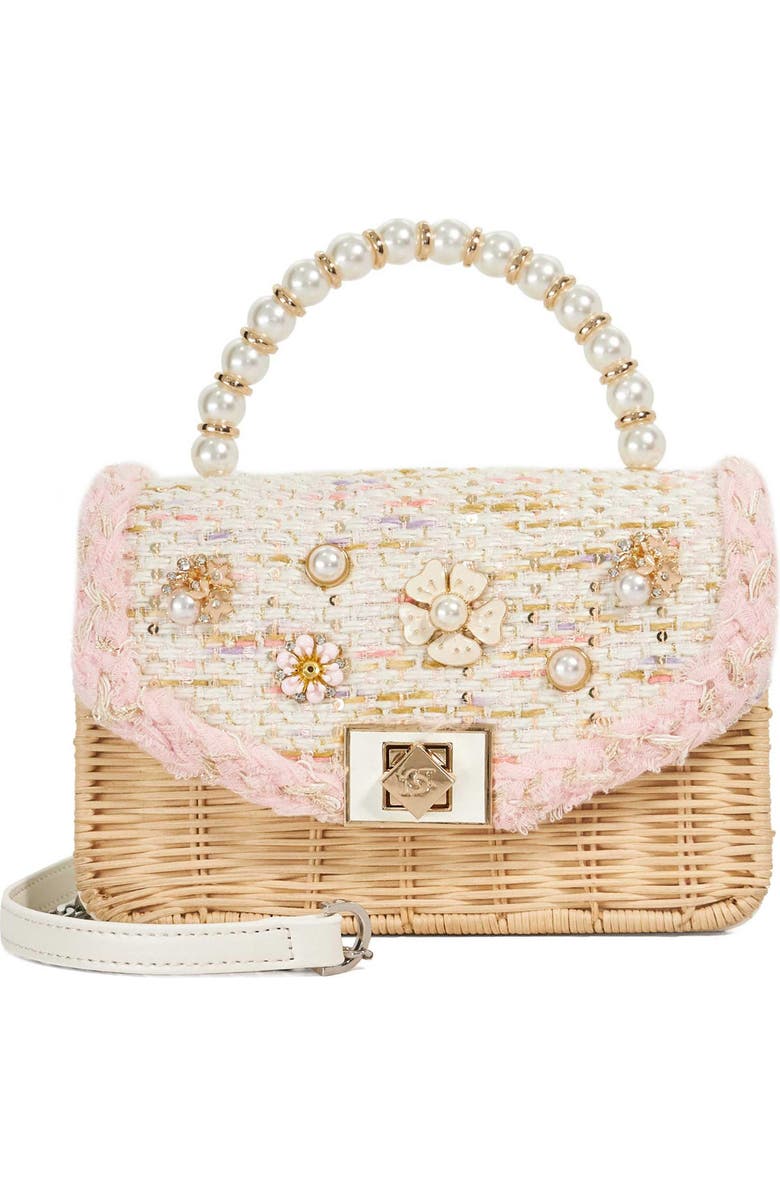 Dune London Blooms Woven Rattan Shoulder Bag, Main, color, Blush