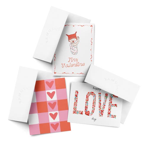 Valentine's Day Friendship Greeting Card Pack Sets, 'Tiny Valentine, Heart Grid, Happy Love Day' (3 ct, Assorted)