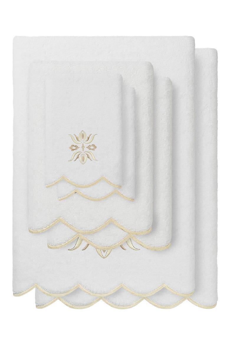 Flower Crest Scallop 6-Piece Bath Towel Set, Main, color, WHITE/ BEIGE