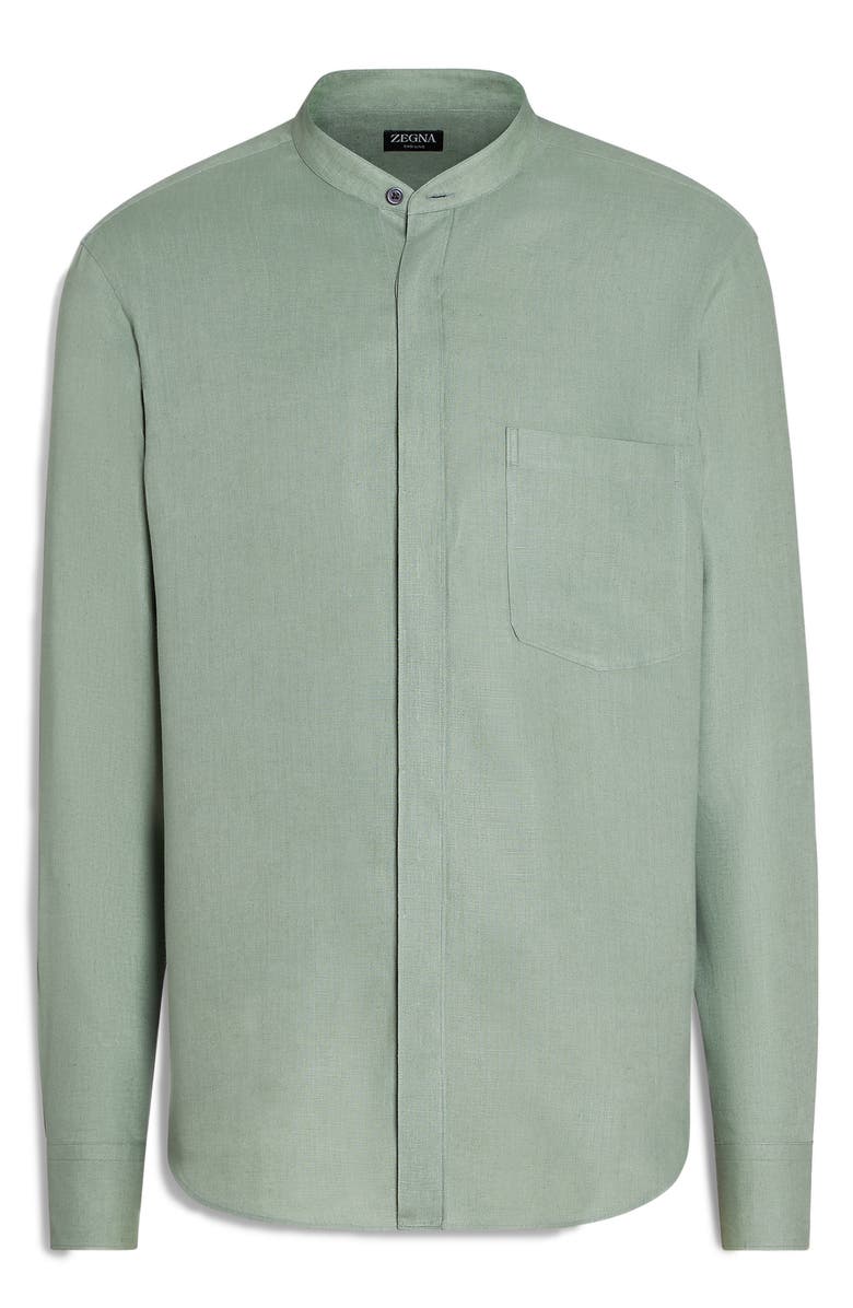 ZEGNA Oasi Band Collar Linen Button-Up Shirt, Alternate, color, 