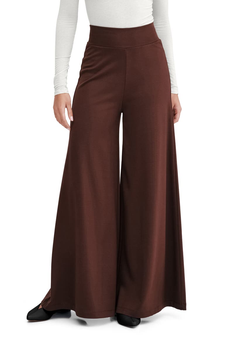 Georgia High Waist Wide Leg Ponte Knit Pants, Main, color, BROWN