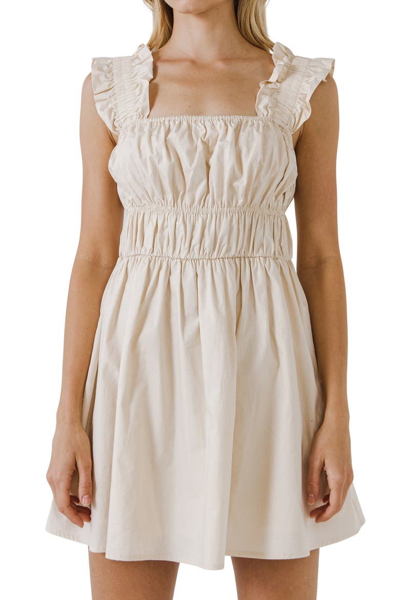 Ruffle Detail Cotton Minidress, Alternate, color, BEIGE