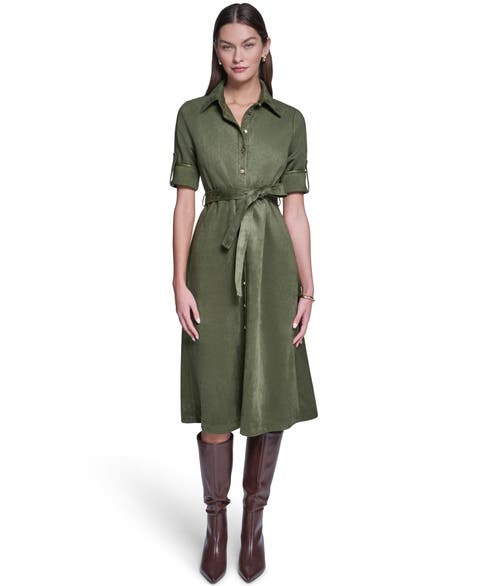 Short Sleeve Suede Midi Shirt Dress