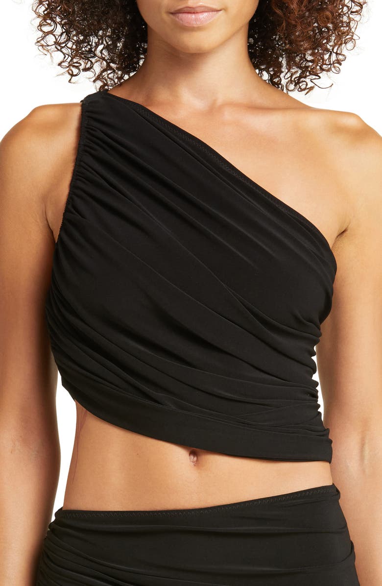 Norma Kamali Diana One-Shoulder Swim Top, Main, color, Black