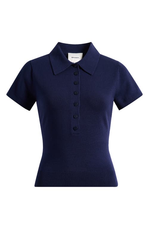 Reformation Bentley Cotton-blend Short-sleeve Polo Sweater In Blue