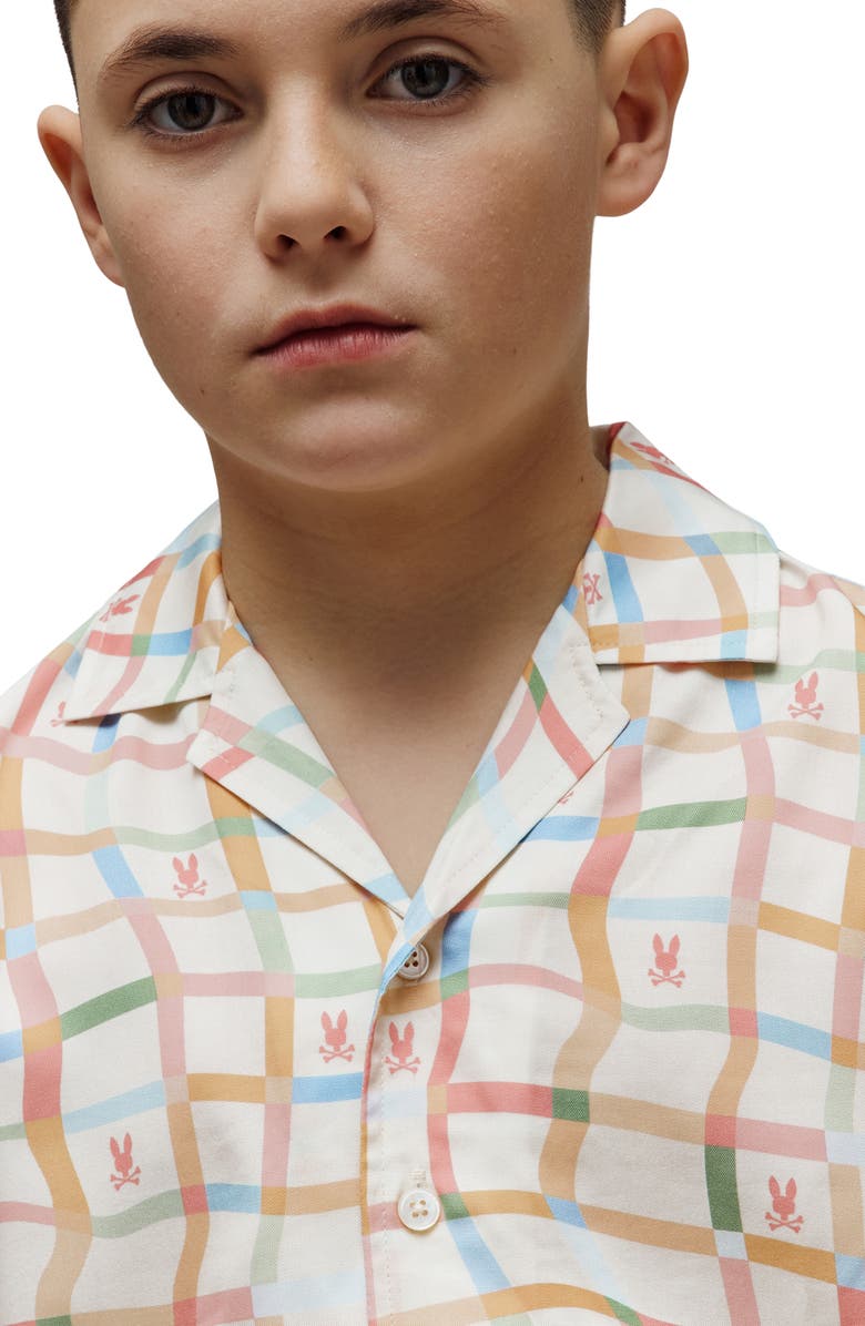 Psycho Bunny Kids' Atlas Windowpane Check Button-Up Shirt, Alternate, color, Pristine