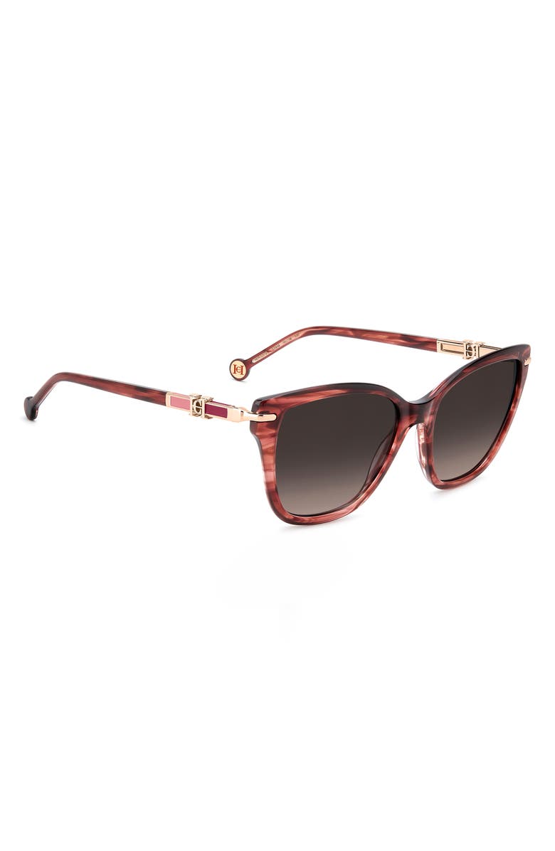 Carolina Herrera Her 55mm Gradient Cat Eye Sunglasses, Alternate, color, Red Horn/ Brown Sf