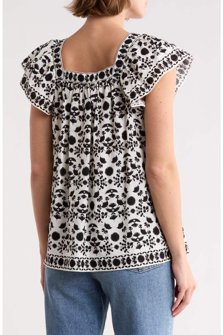 Flutter Sleeve Top, Alternate, color, CREAM/ BLACK STITCH FLORAL