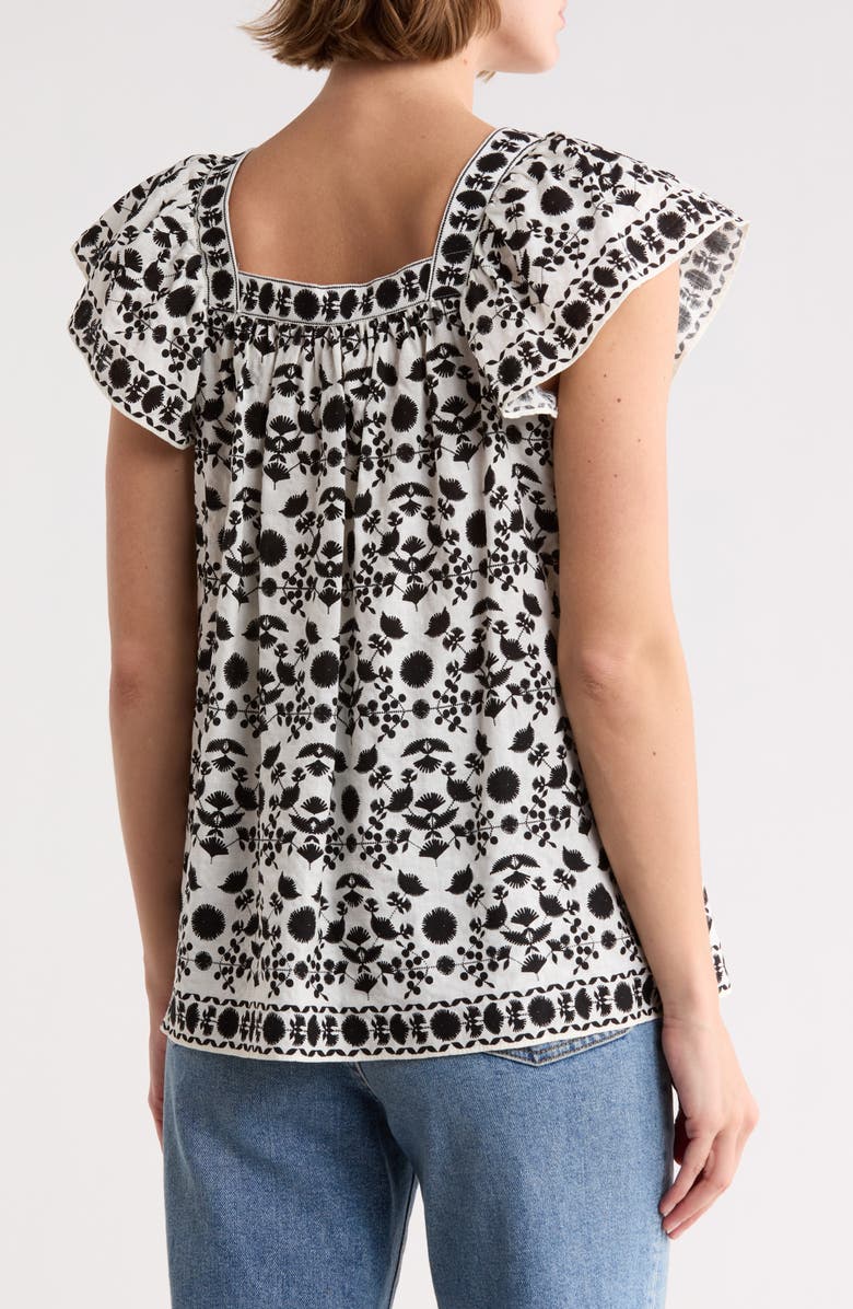 MAX STUDIO Flutter Sleeve Top, Alternate, color, Cream/ Black Stitch Floral