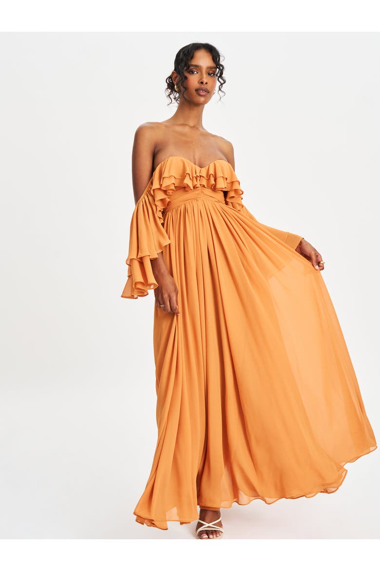 Kaela Off Shoulder Chiffon Maxi Dress, Alternate, color, Brickwork