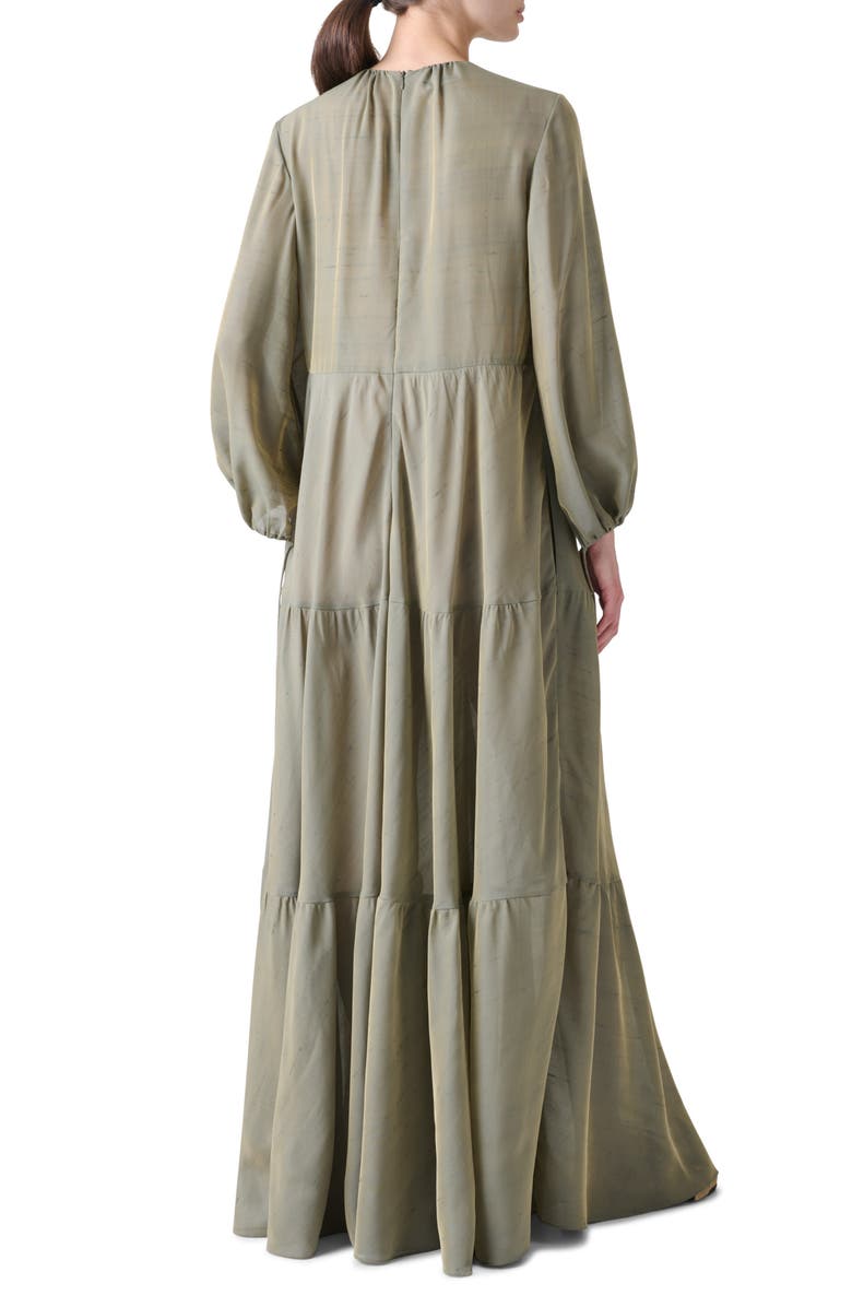 Akris punto Boho Long Sleeve Tiered Maxi Dress, Alternate, color, Khaki