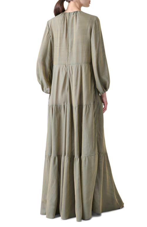 Akris Punto Boho Long Sleeve Tiered Maxi Dress In Green