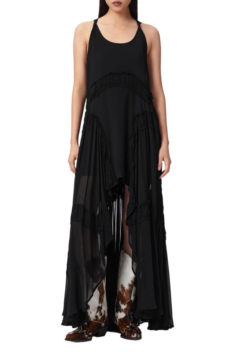 Dorina Ruffle High-Low Dress, Main, color, BLACK