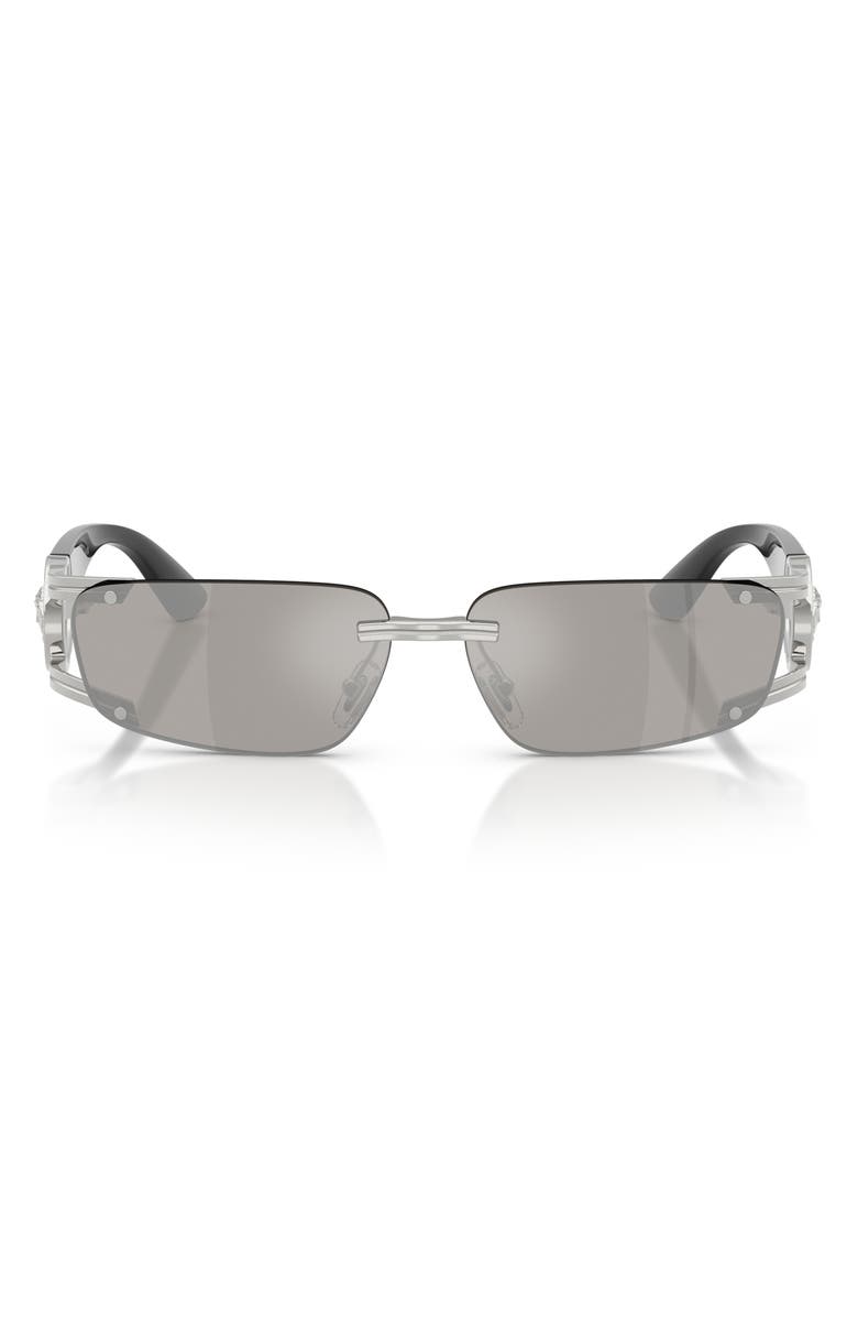 Versace 59mm Rectangular Sunglasses, Main, color, Silver / Grey Mirror Silver