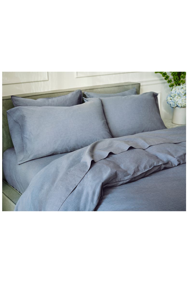 Organic Crinkled Percale™ Duvet Cover, Alternate, color, INDIGO CHAMBRAY