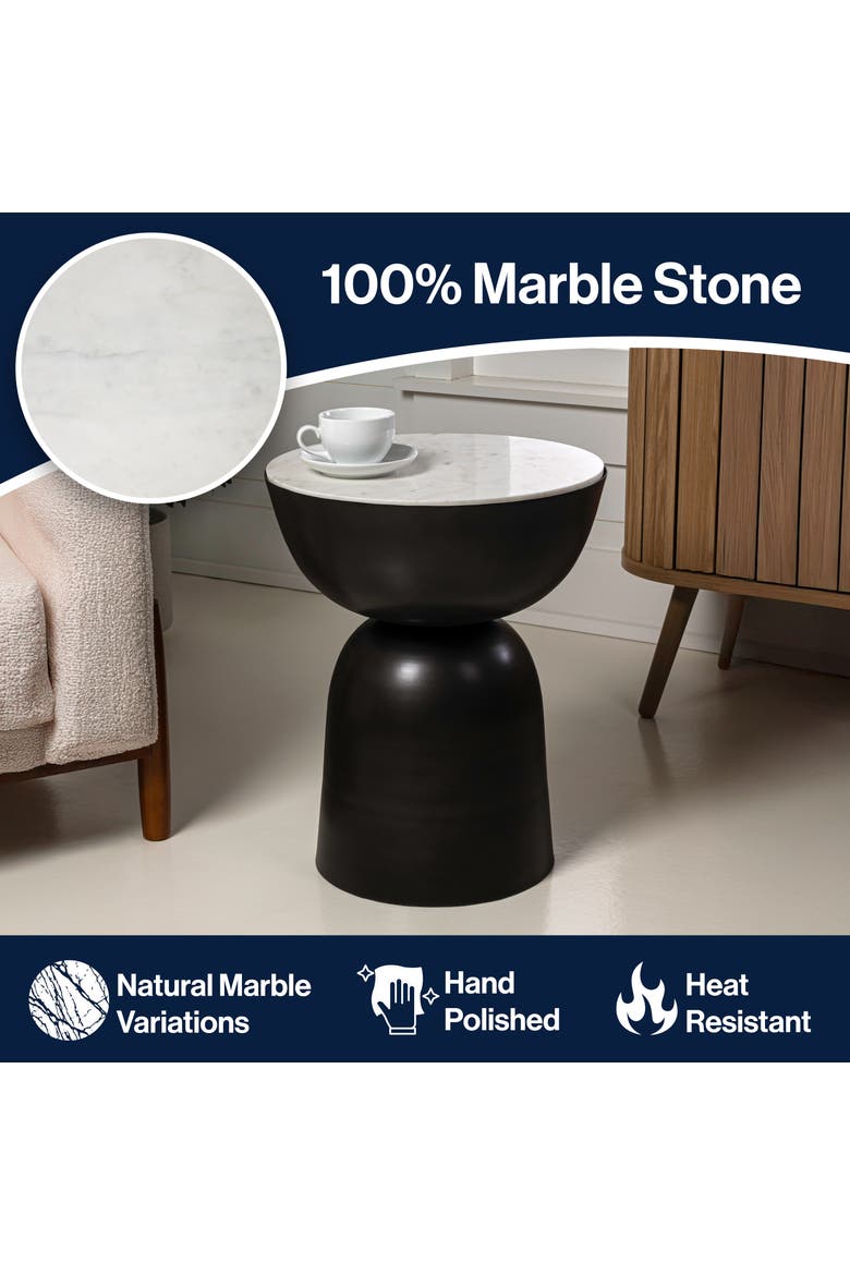 Atarah Modern Round Marble Top Accent Table, Iron Hourglass Base, Unique Veined End Side Table for Living Room, Alternate, color, Black/White