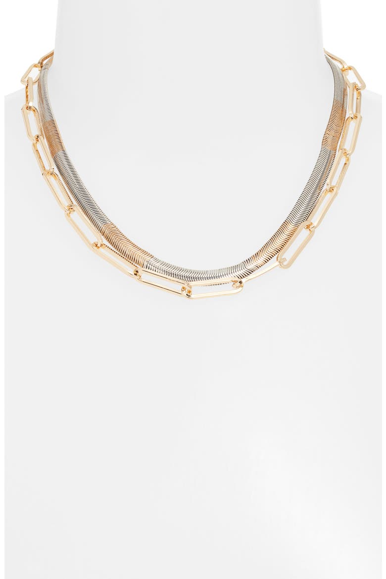 Layered Chain Necklace, Alternate, color, RHODIUM- GOLD