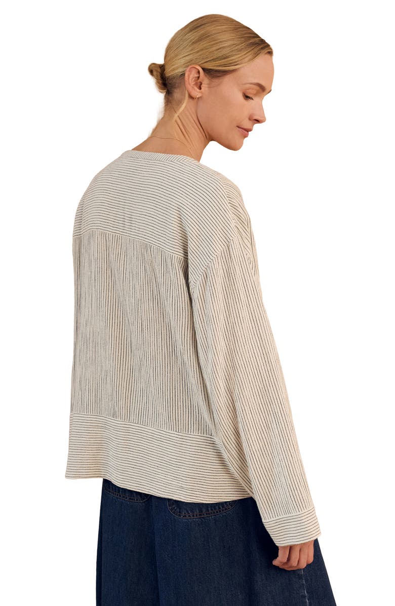 Celtic & Co. V-Neck Relaxed Swing Top, Alternate, color, Oatmeal Stripe