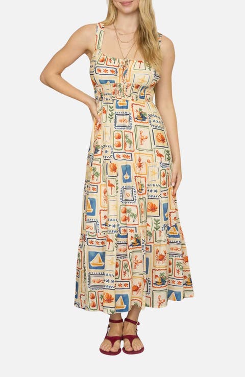 Mixed Print Sleeveless Maxi Dress