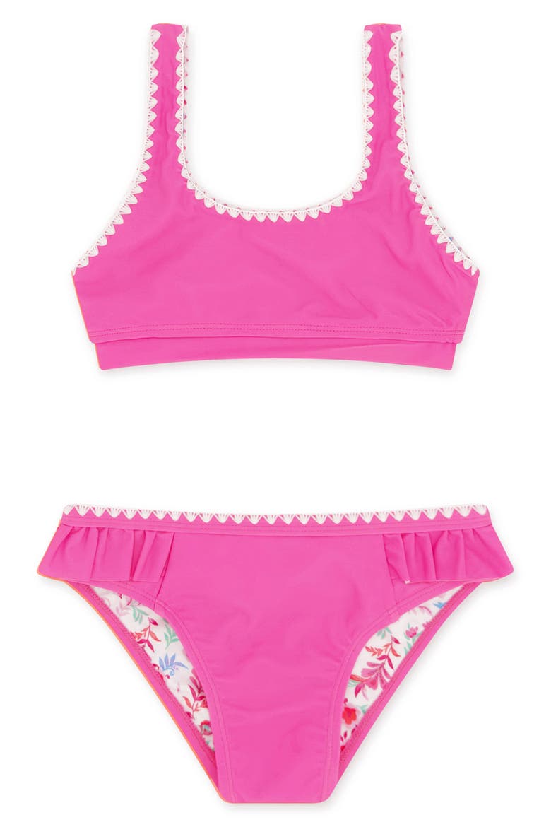 Kids' 4 The Frill of It Whipstitch Trim UPF 50+ Two-Piece Swimsuit, Main, color, PINK SUNSET