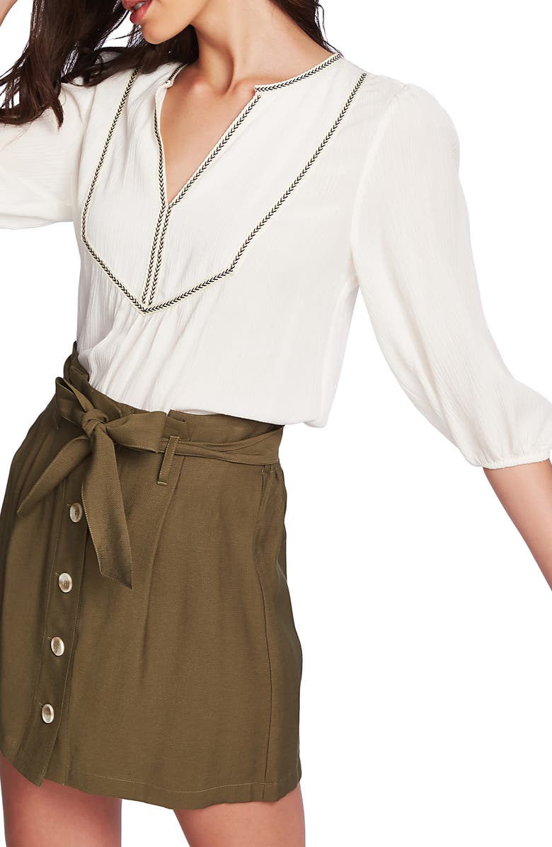 1.STATE Split Neck Blouse, Alternate, color, Soft Ecru