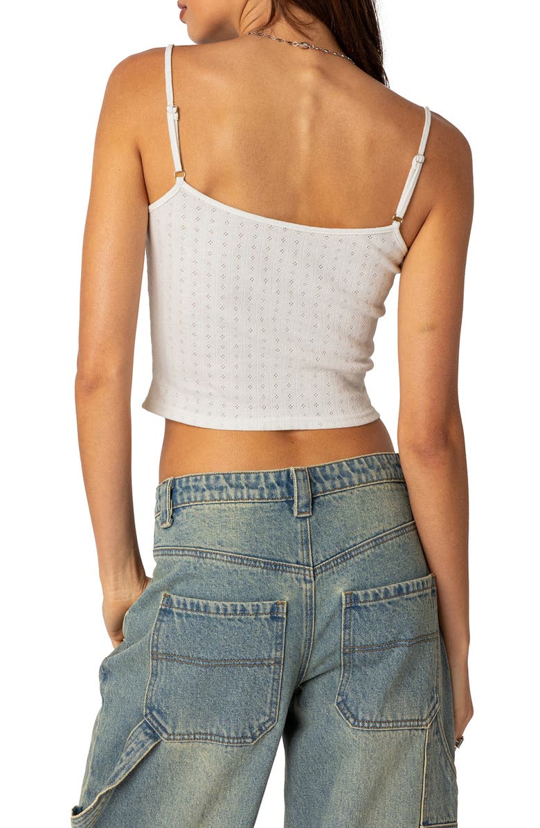EDIKTED Divine Hearts Pointelle Crop Camisole, Alternate, color, White