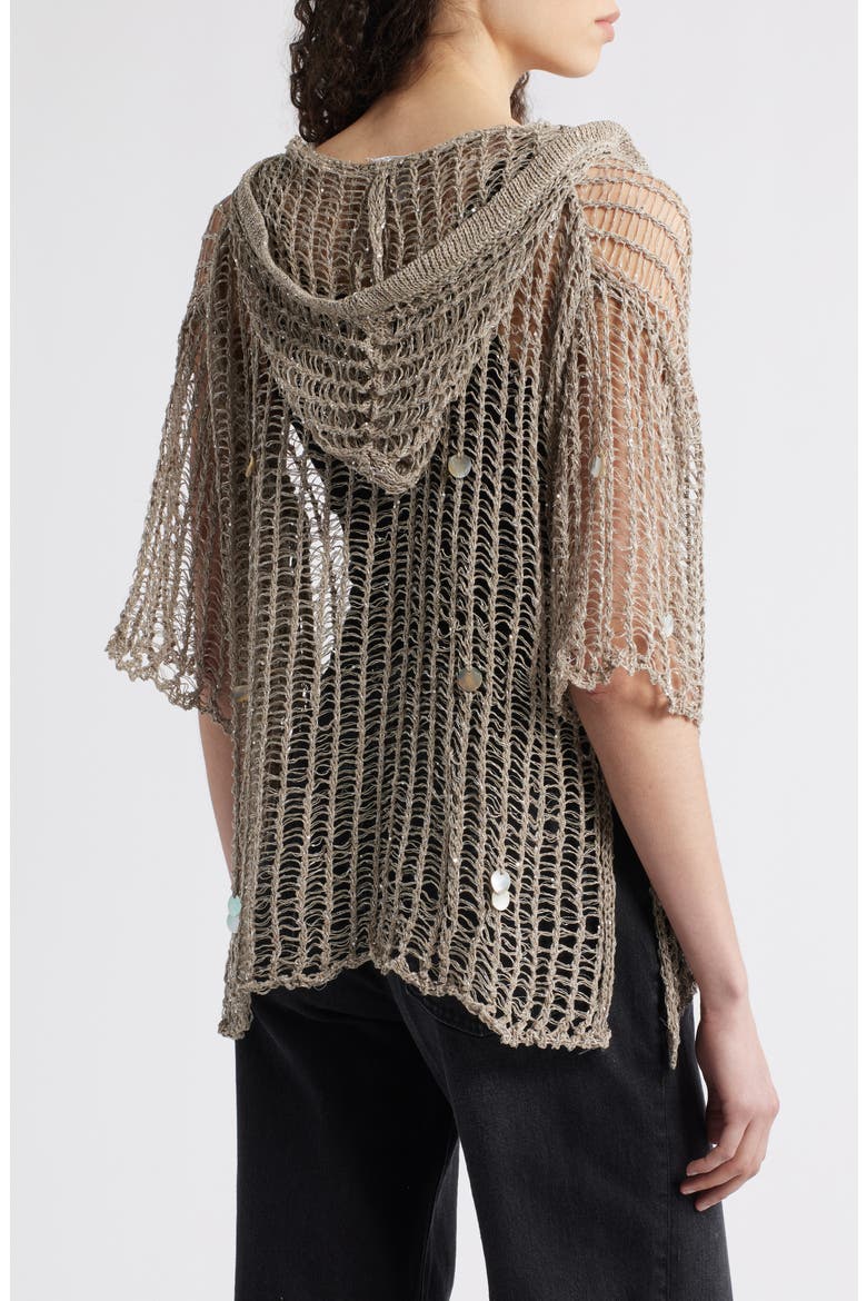 Aaliyah Sequin Open Stitch Hooded Sweater, Alternate, color, GRAY