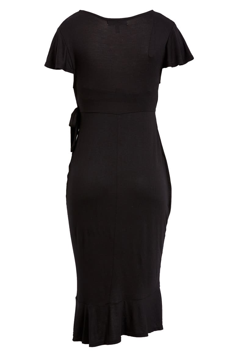 Flutter Sleeve Wrap Maternity Dress, Alternate, color, BLACK