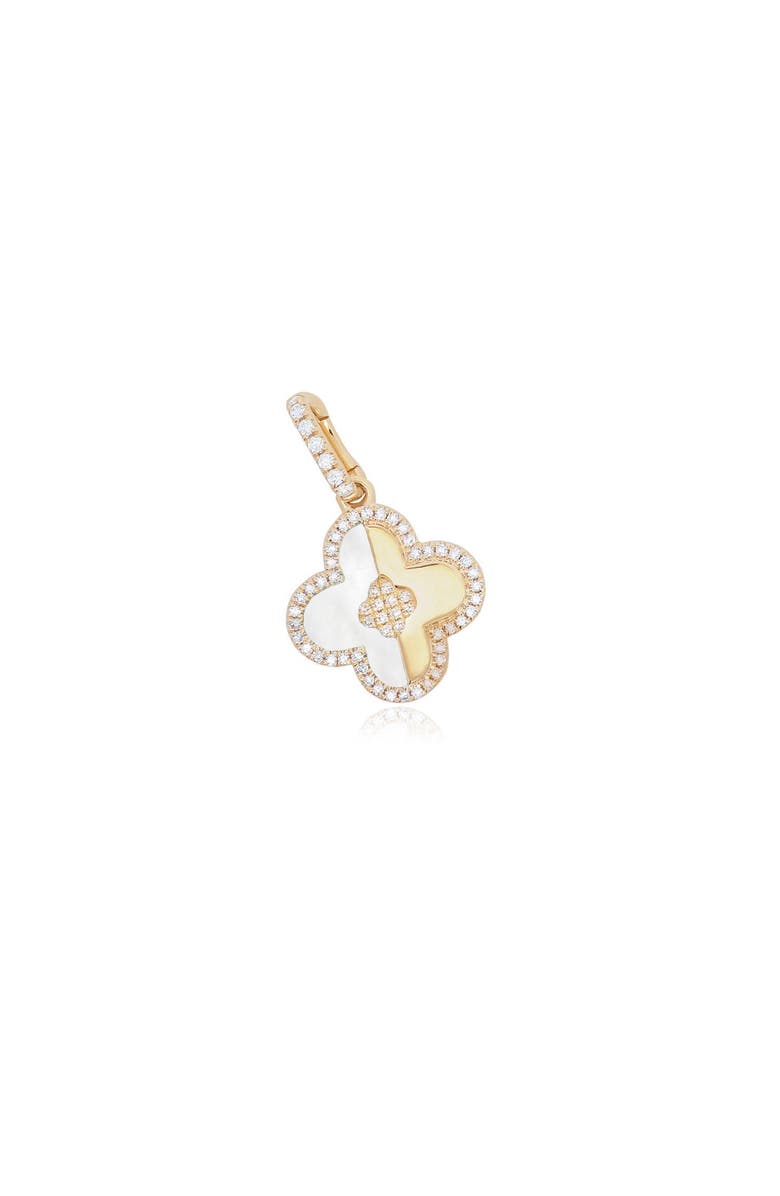 The Lovery Fine Jewelry Mother of Pearl and Gold Diamond Clover Charm, Main, color, Mother Of Pearl
