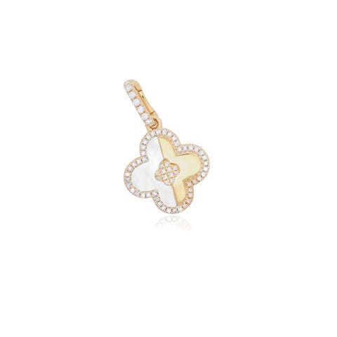 Mother of Pearl and Gold Diamond Clover Charm