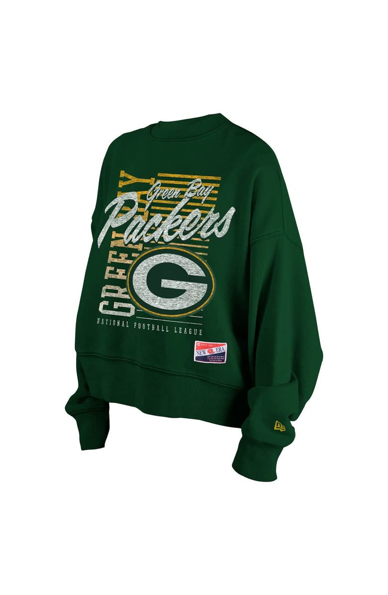 New Era Women's New Era Green Green Bay Packers Oversized Throwback Mineral Wash Crew Neck Sweatshirt, Alternate, color, 