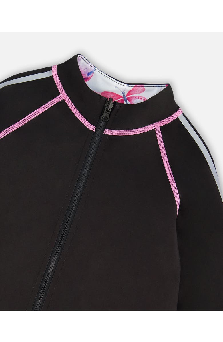 Deux par Deux Girl's Printed Reversible Full Zip Athletic Cardigan Pink, Blue And Butterflies, Alternate, color, Pink, Blue And Butterflies