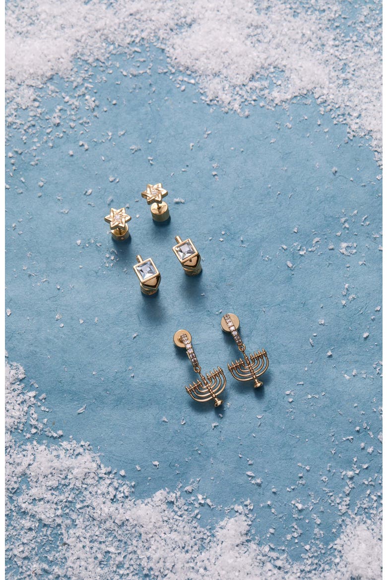 Hanukkah Earring Stud Set, Alternate, color, Gold