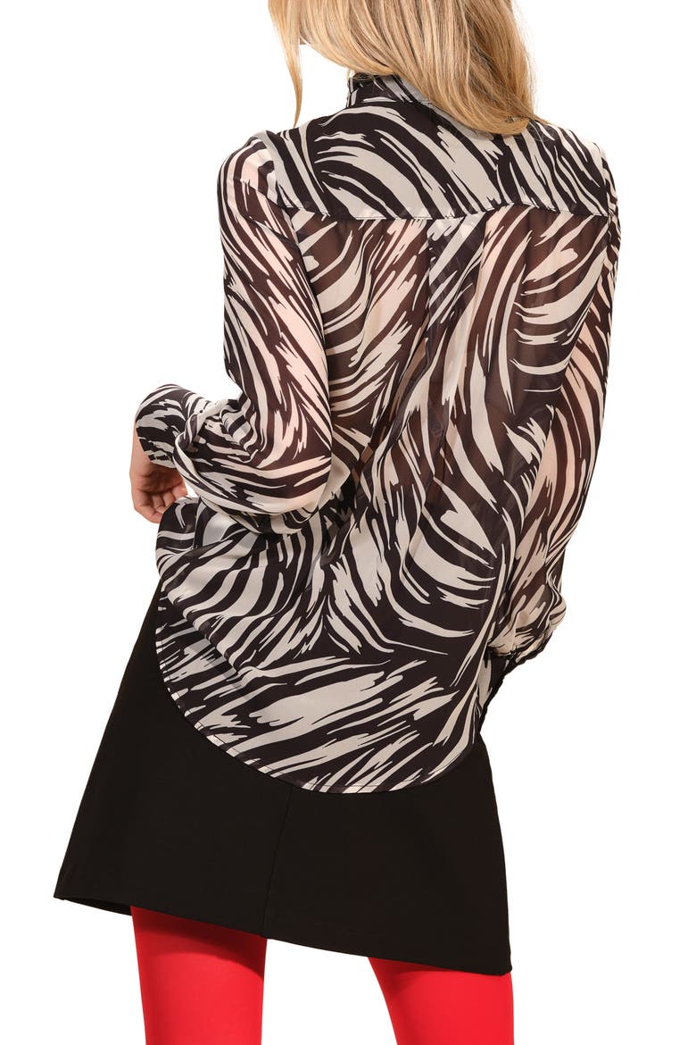 Tie Neck Button-Up Shirt, Alternate, color, BLACK/ WHITE