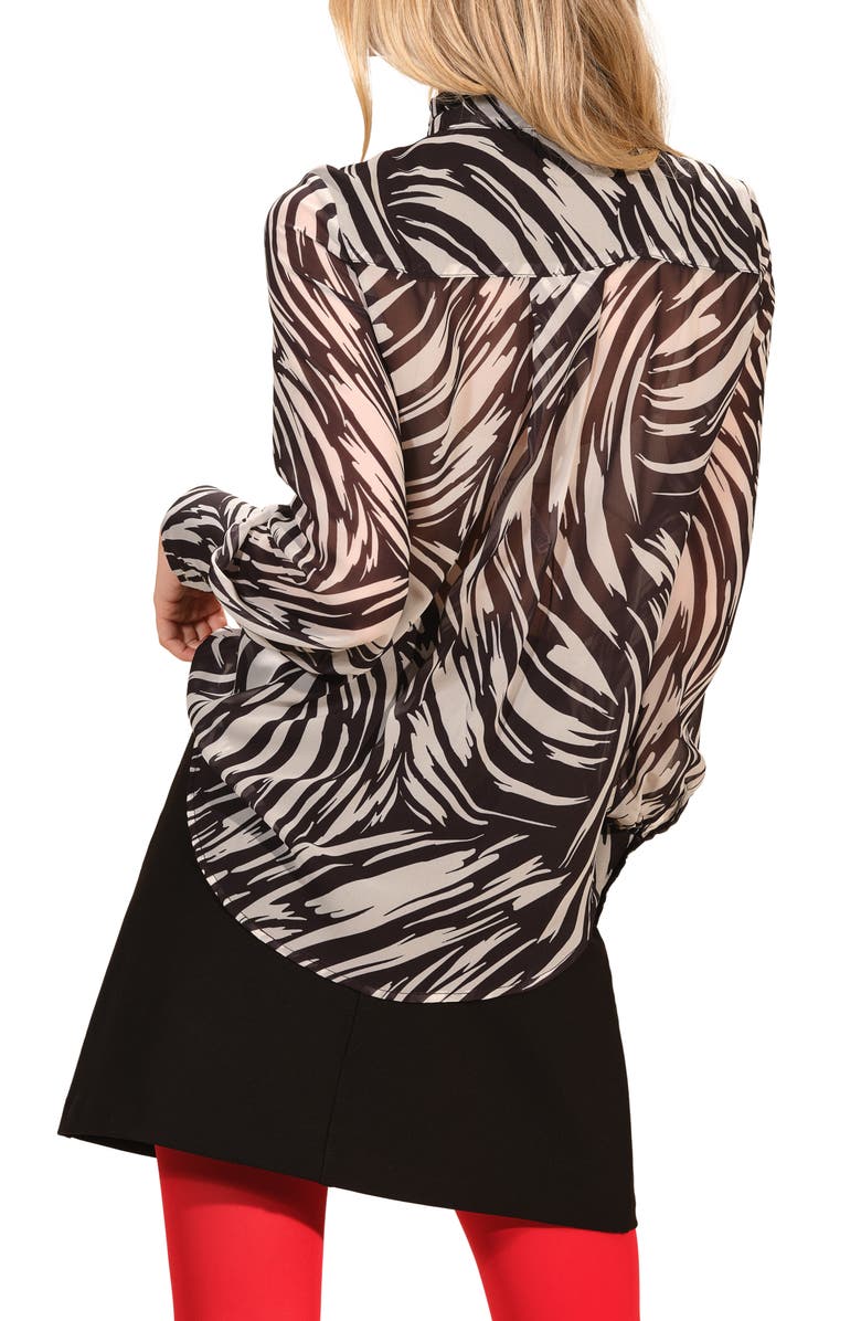 Isaac Mizrahi New York Tie Neck Button-Up Shirt, Alternate, color, Black/ White