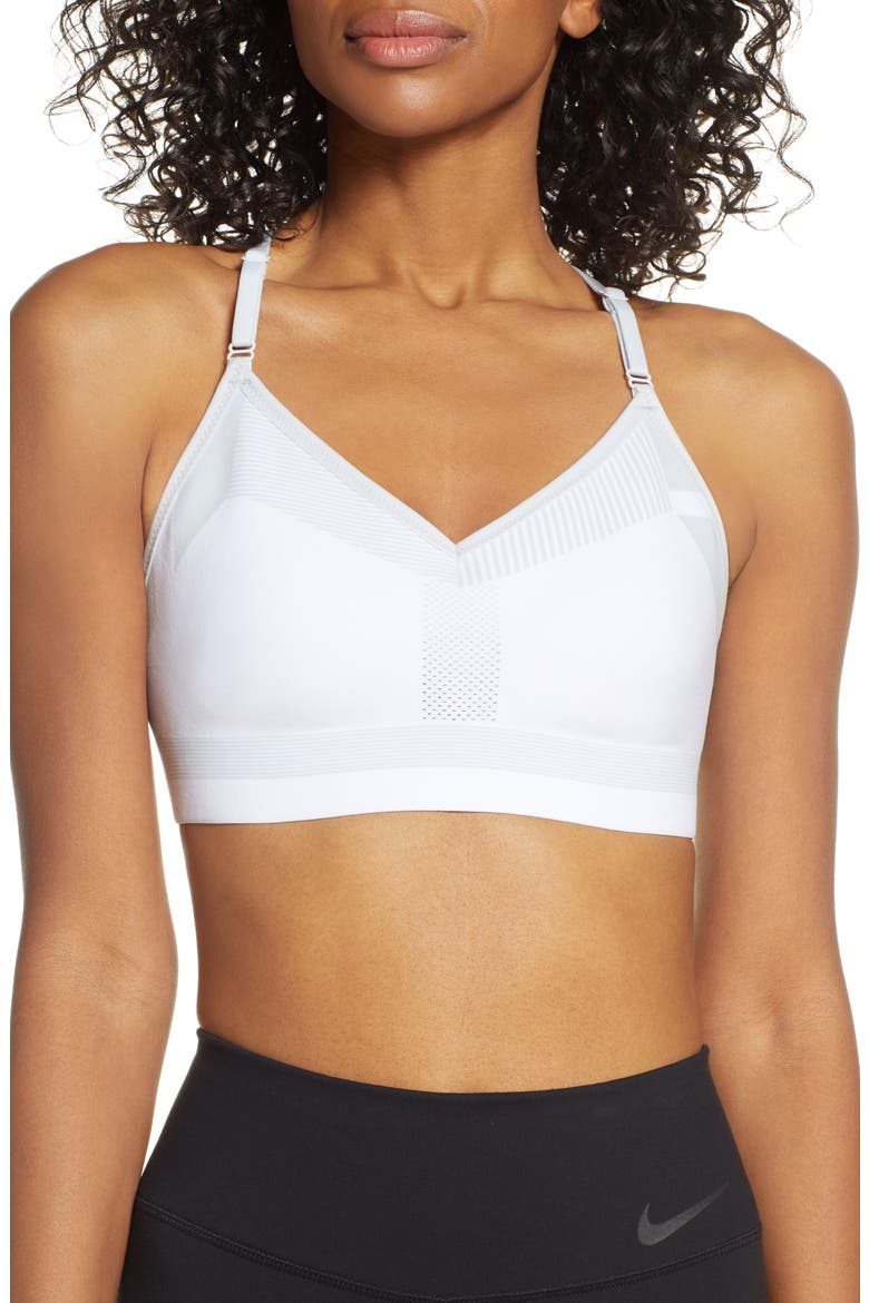 Flyknit Indy Sports Bra, Main, color, WHITE/ PURE PLATINUM
