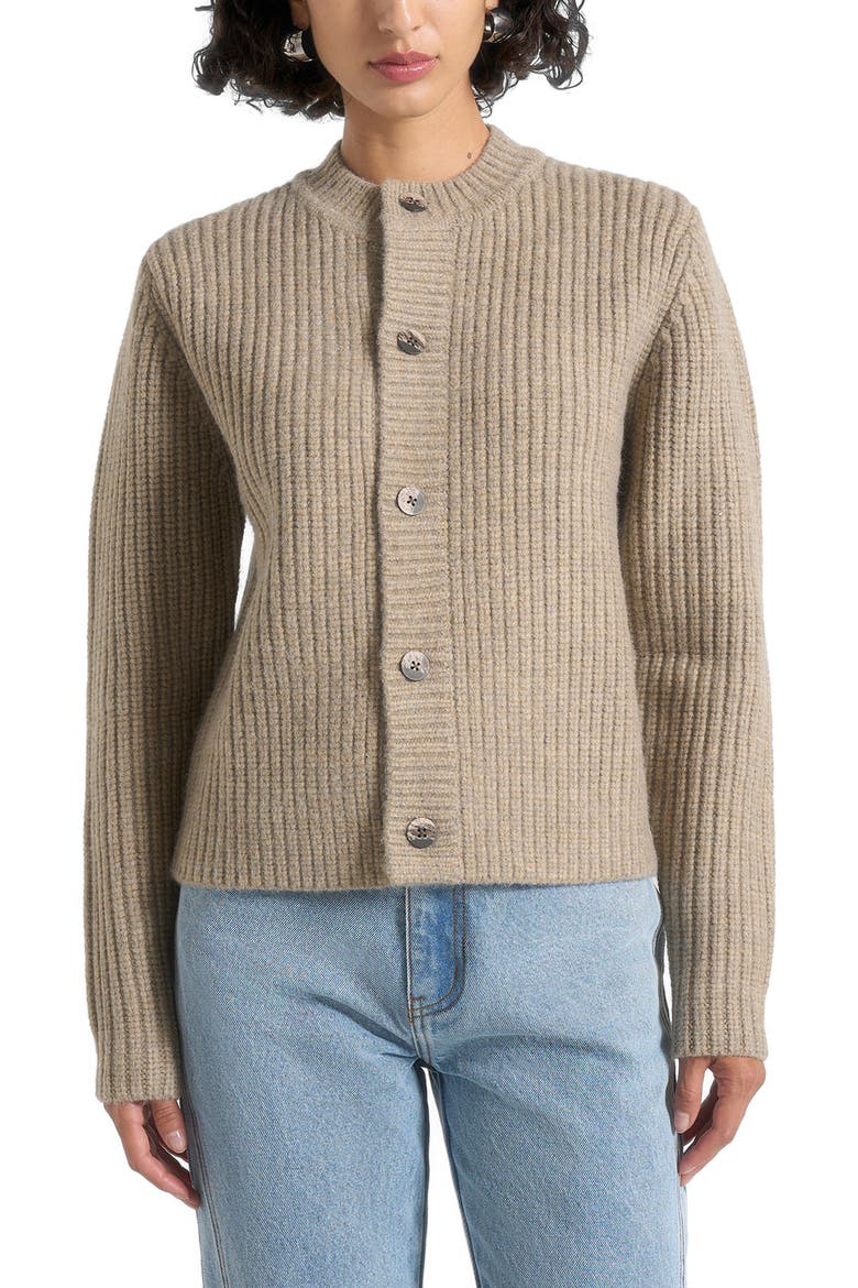 Alix Unisex Crewneck Ribbed Knit Cardigan, Main, color, Beige
