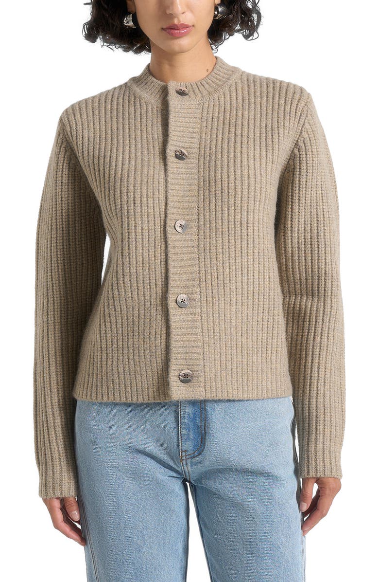 Manière De Voir Alix Unisex Crewneck Ribbed Knit Cardigan, Main, color, Beige