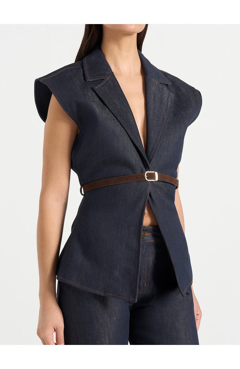 Manière De Voir Linda Denim Wide Shoulder Cinched Waistcoat, Alternate, color, Indigo